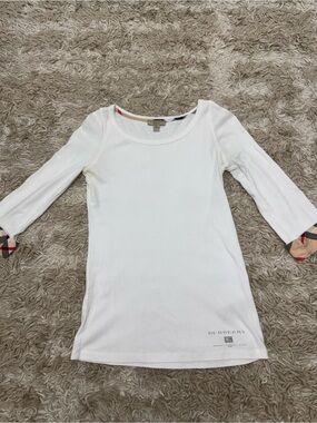 Authentic Burberry Brit white cotton check cuff top shirt m